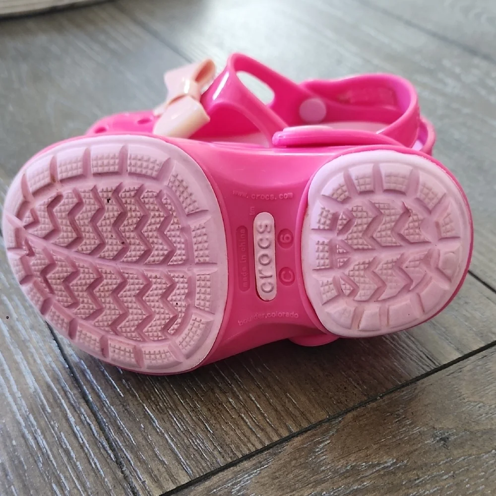 Rare!! Crocs Carlie Bow Clogs Pink Toddler 6 - Picture 4 of 4